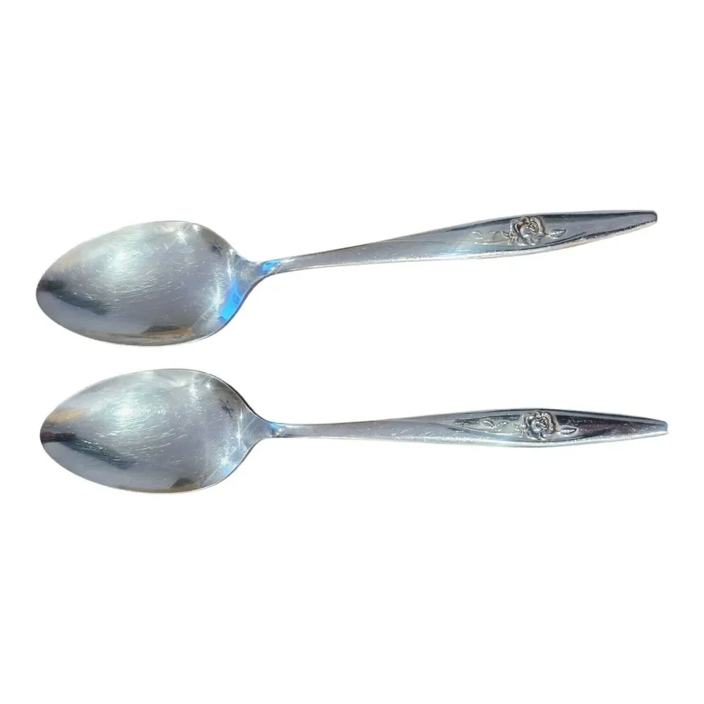 2- Oneida LASTING ROSE Serving Spoons Oneidacraft Deluxe‎ Stainless